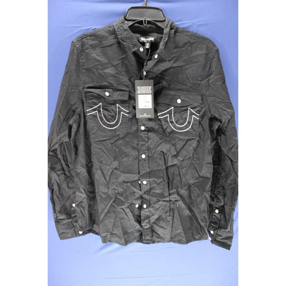 NWT True‎ Religon Woven Shirt Button Up Pearl Snap Western Cowboy Ranch Black SM
